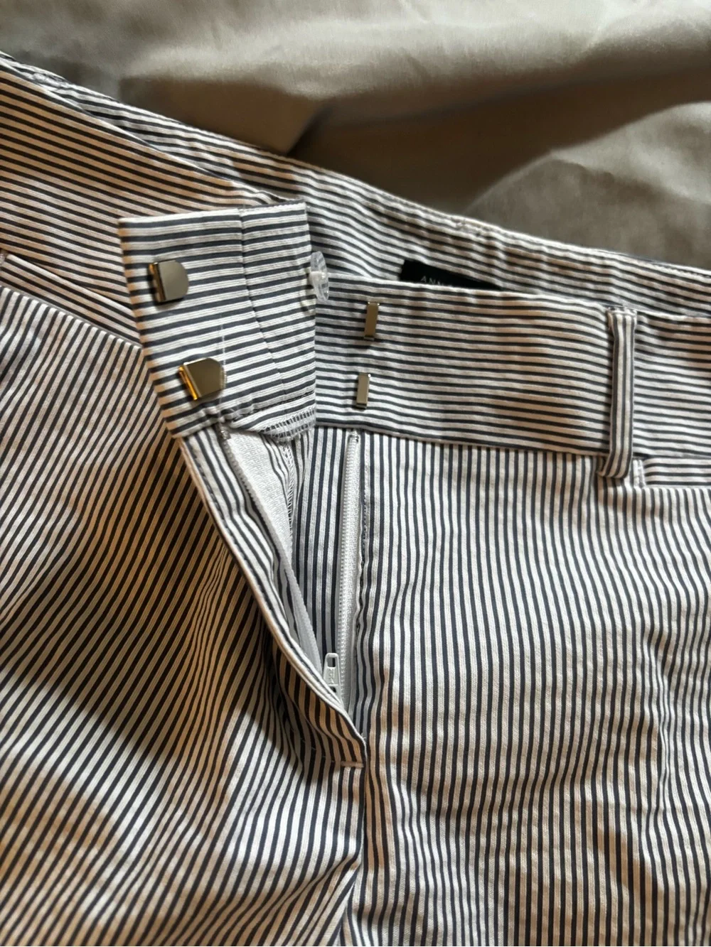 Ann Taylor Factory Signature Seersucker Ankle Pants Size 8 Blue & White Stripe